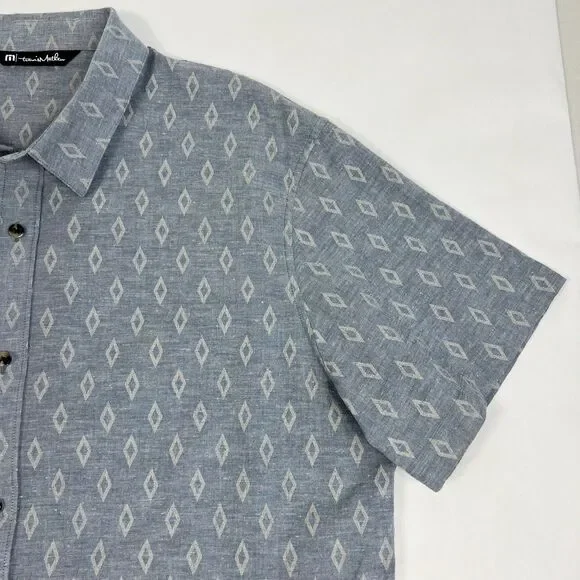 Travis Mathew Blue Gray Diamond Print Short Sleeve Button Down Shirt Men’s XL - Picture 4 of 8